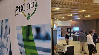 Ein PtX Lab Lausitz Banner auf einer Konferenz