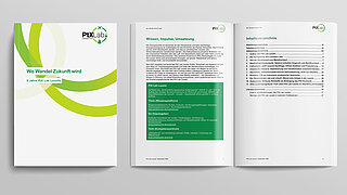 Titelblatt und Innenseiten der PtX Lab Analysis "Wo Wandel Zukunft wird"
