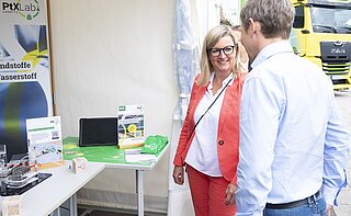 Martina Klement, Brandenburg's Minister for Economic Affairs, Energy, Climate Action and Europe, visits the PtX Lab Lausitz stand at Brandenburg Energy Day 2026.